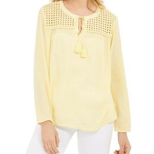 Charter Club NWT Yellow Tassel-Tie Eyelet Top